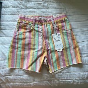 ZARA CANDY STRIPED DENIM SHORT
